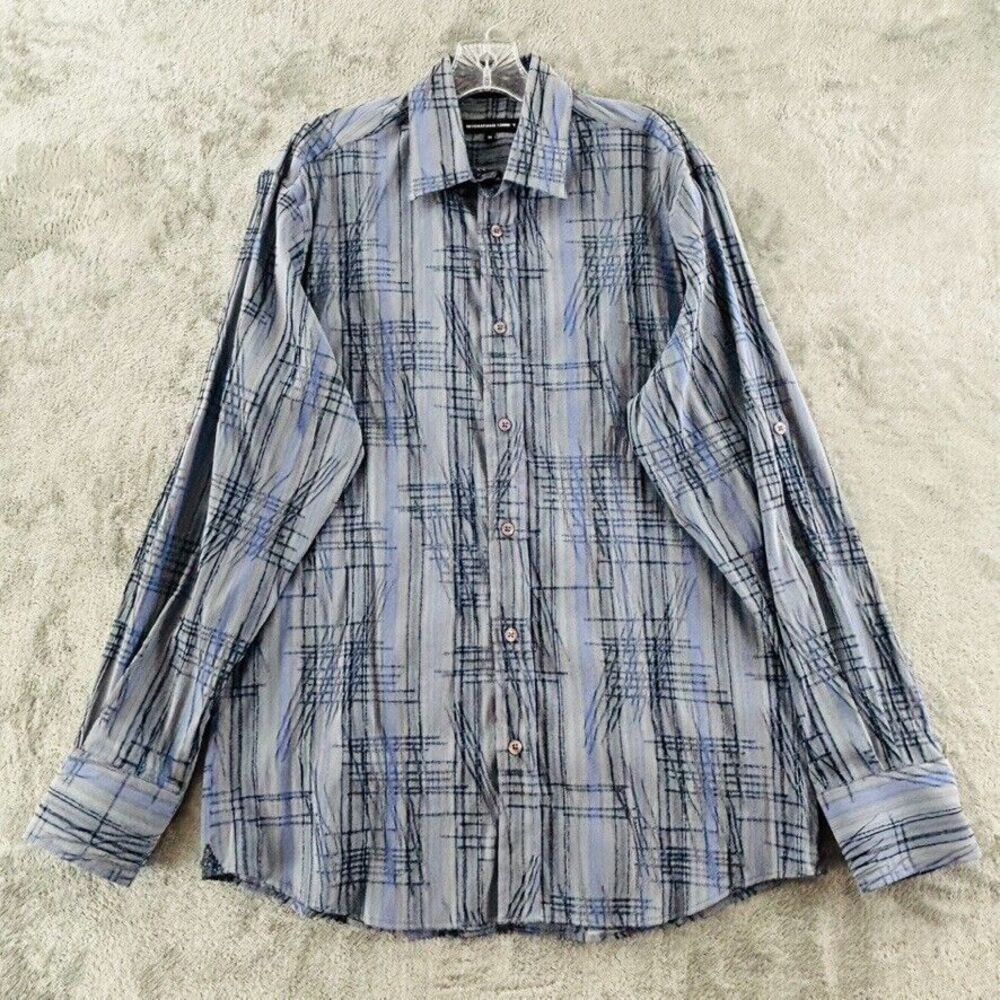 International Laundry Long Sleeve Shirt Mens M Blue Contrast Cuff Stretch Button